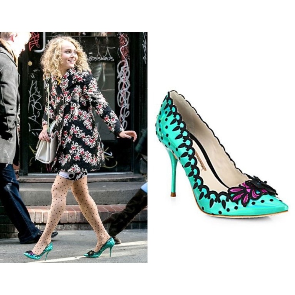 Sophia Webster Lilico Iridescent Teal Green Floral Pumps 36.5 Scalloped Stiletto - Picture 9 of 9